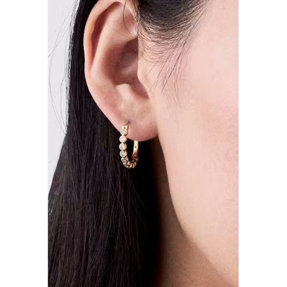Kate Spade Full Circle Rose Gold Cubic Zirconia Huggie Hoop Earrings Gift